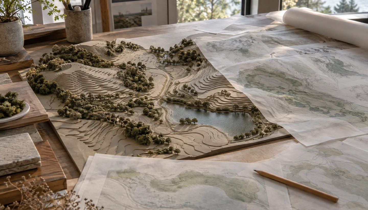 Physical topographic model and tracing paper